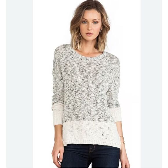 Vince Marl Color-block Sweater Cream Gray Women’s Medium Cotton Linen - Picture 1 of 9